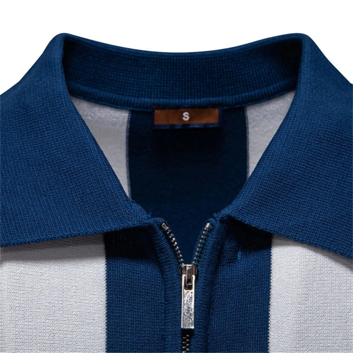 Men Retro Stripe Zip Polo LionStyle