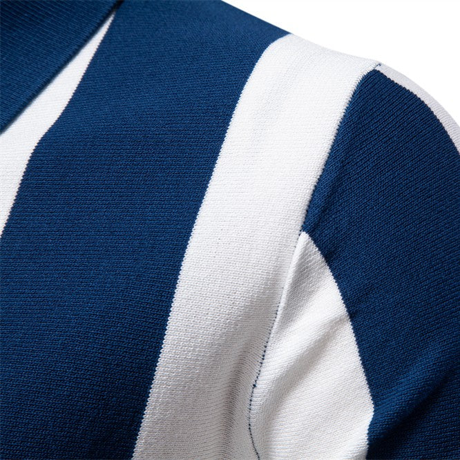 Men Retro Stripe Zip Polo LionStyle