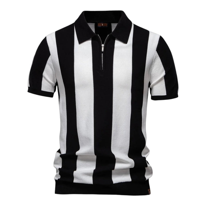 Men Retro Stripe Zip Polo LionStyle
