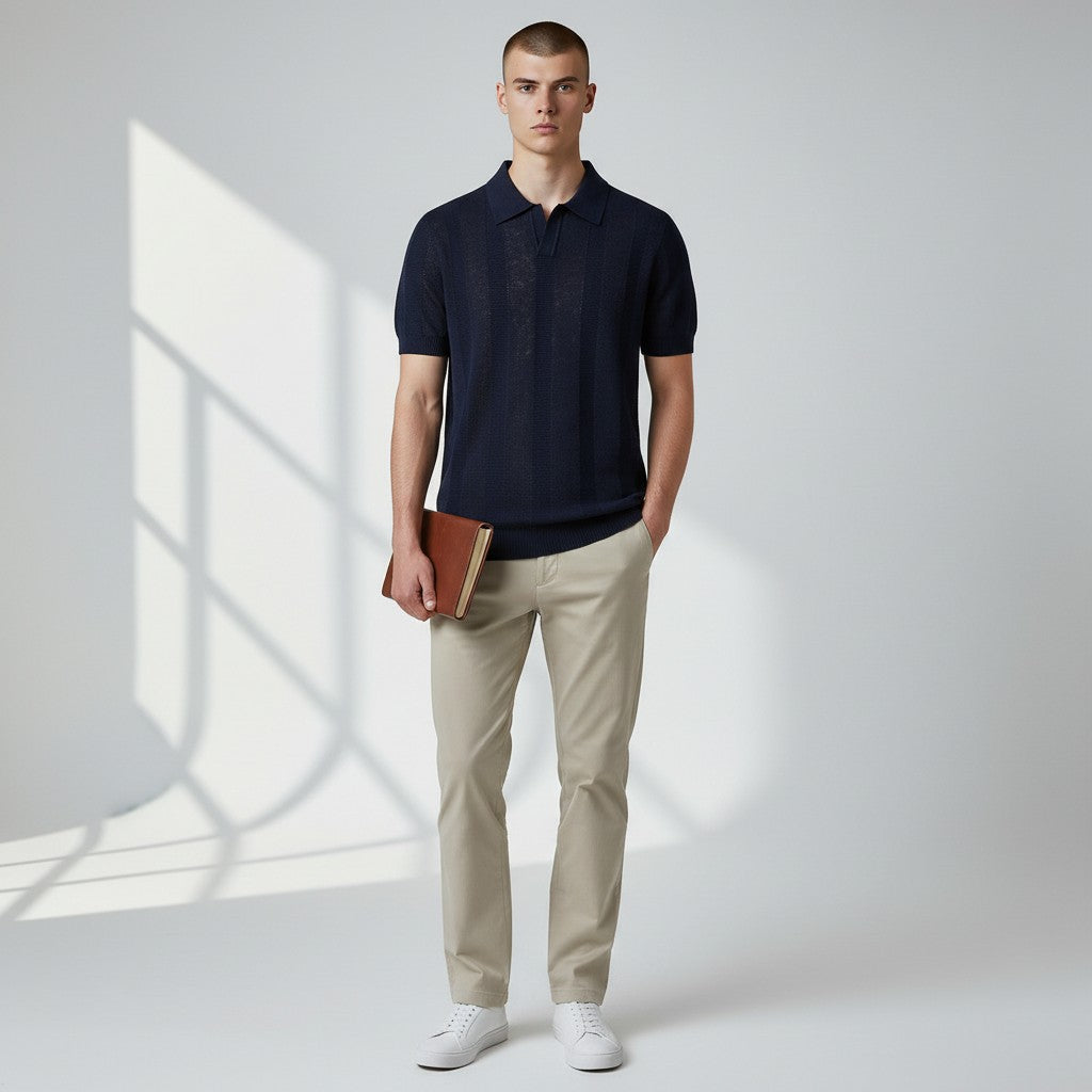 Men Textured Vertical-Knit Polo LionStyle