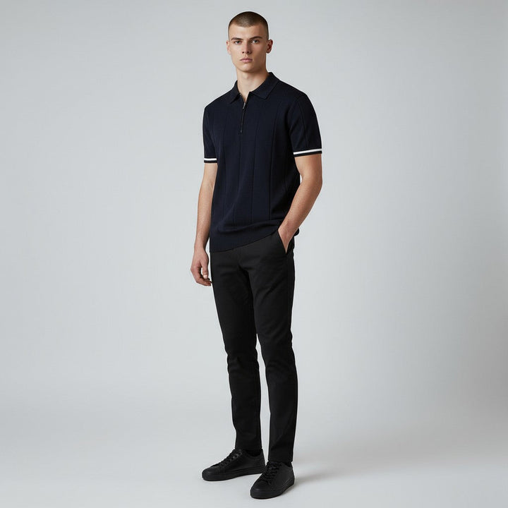 Men Zip Collar Knit Polo LionStyle