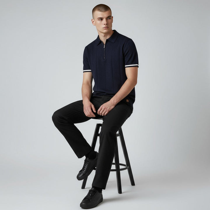 Men Zip Collar Knit Polo LionStyle
