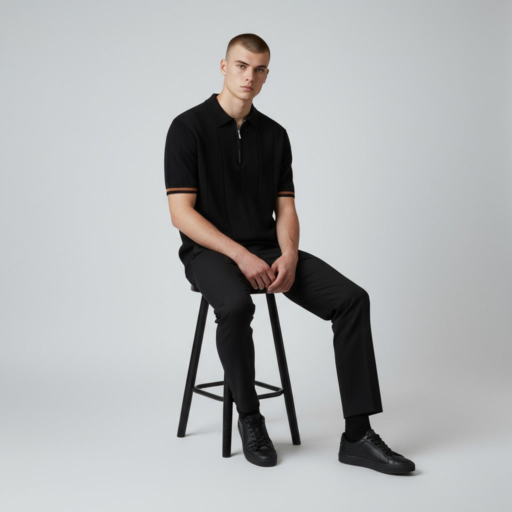 Men Zip Collar Knit Polo LionStyle