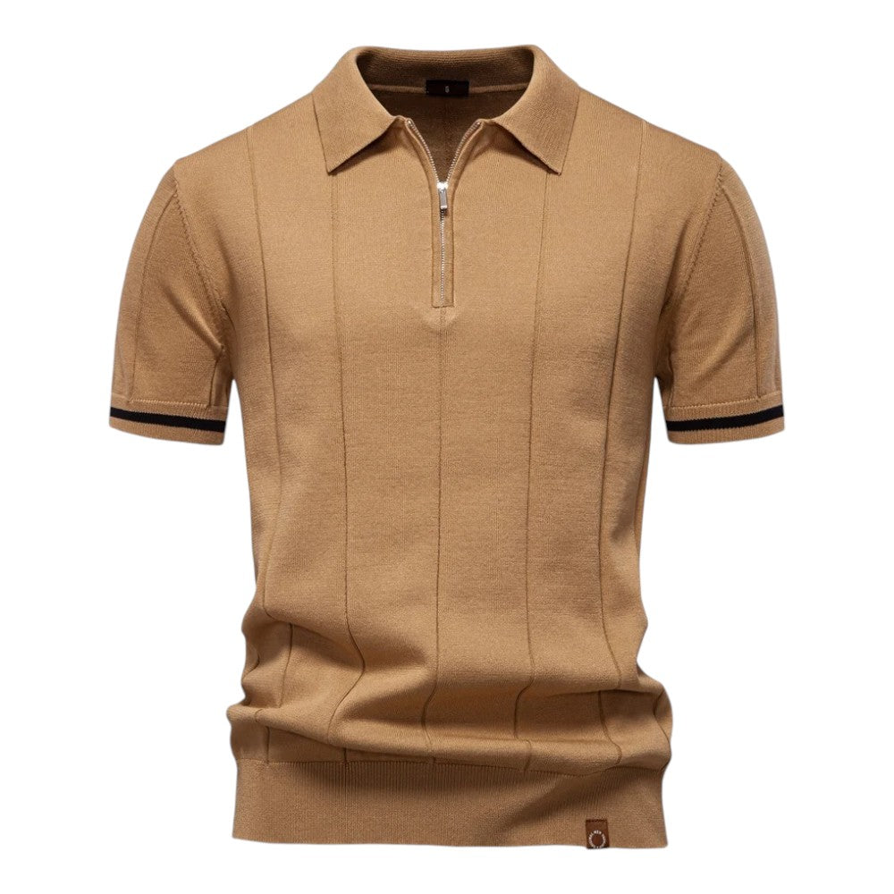 Men Zip Collar Knit Polo LionStyle