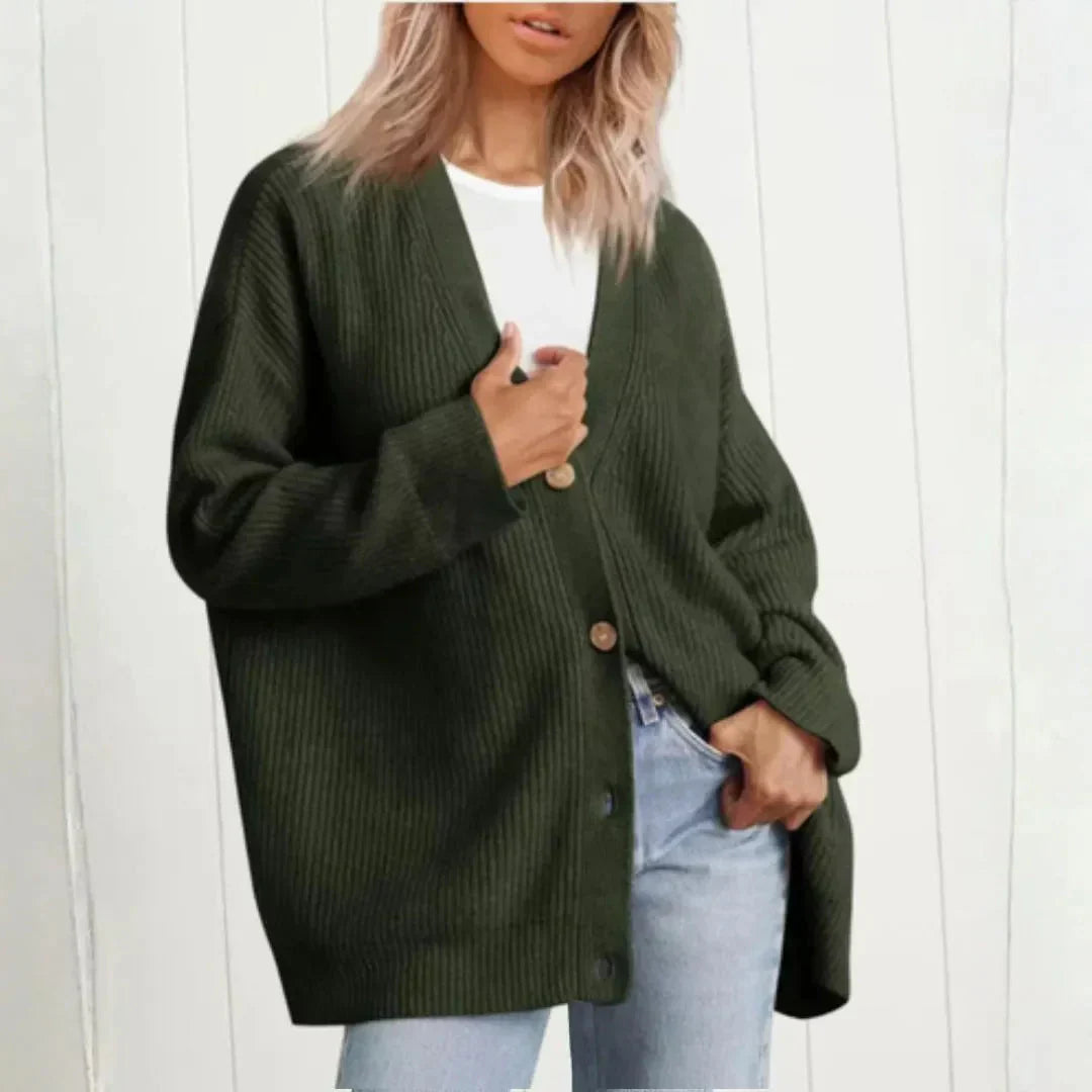 LS | Neri Oversized V-Neck Knit Button Cardigan