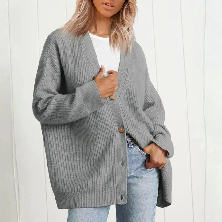 LS | Neri Oversized V-Neck Knit Button Cardigan