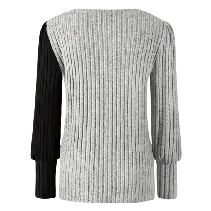 Rivana Women's Asymmetrical Contrast Rib Knit Blouse