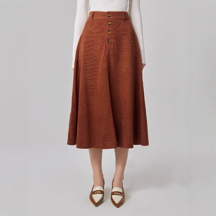 LS | Women Elegant A Line Button Midi Skirt