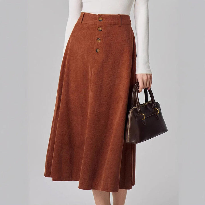 LS | Women Elegant A Line Button Midi Skirt