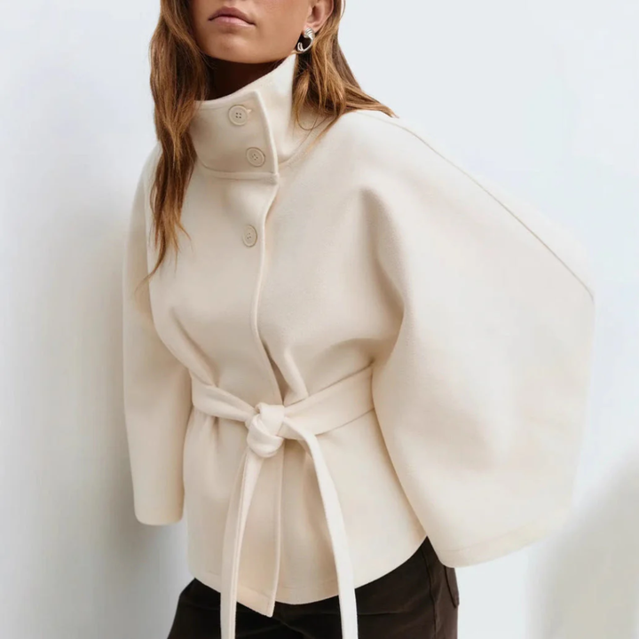 Women High-Neck Belted Cape Coat LionStyle