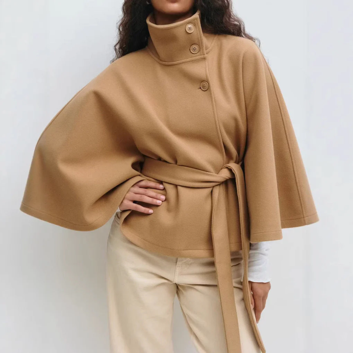 Women High-Neck Belted Cape Coat LionStyle