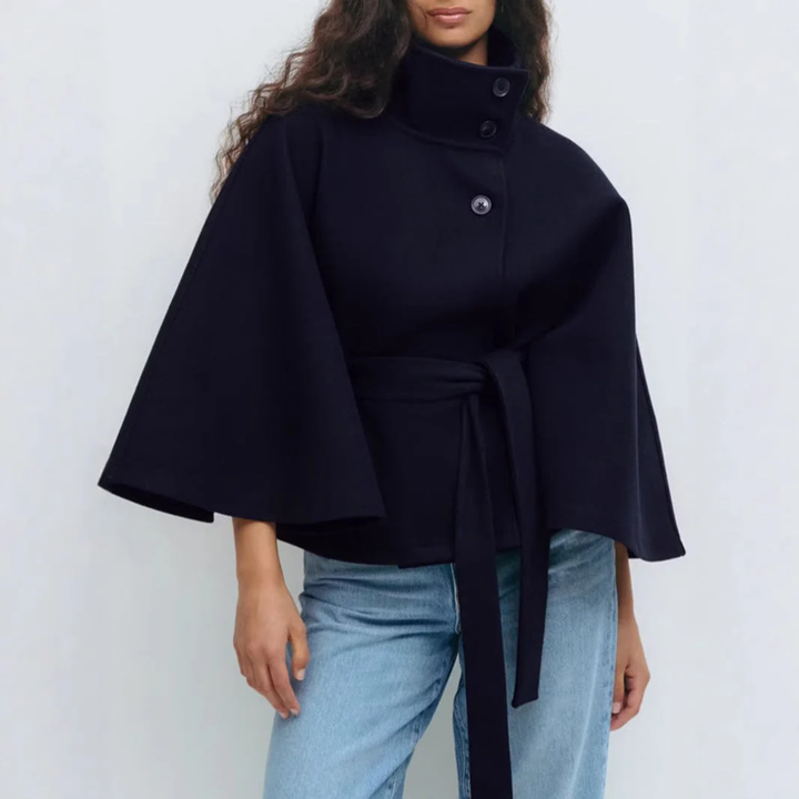 Women High-Neck Belted Cape Coat LionStyle