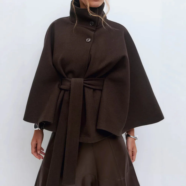 Women High-Neck Belted Cape Coat LionStyle
