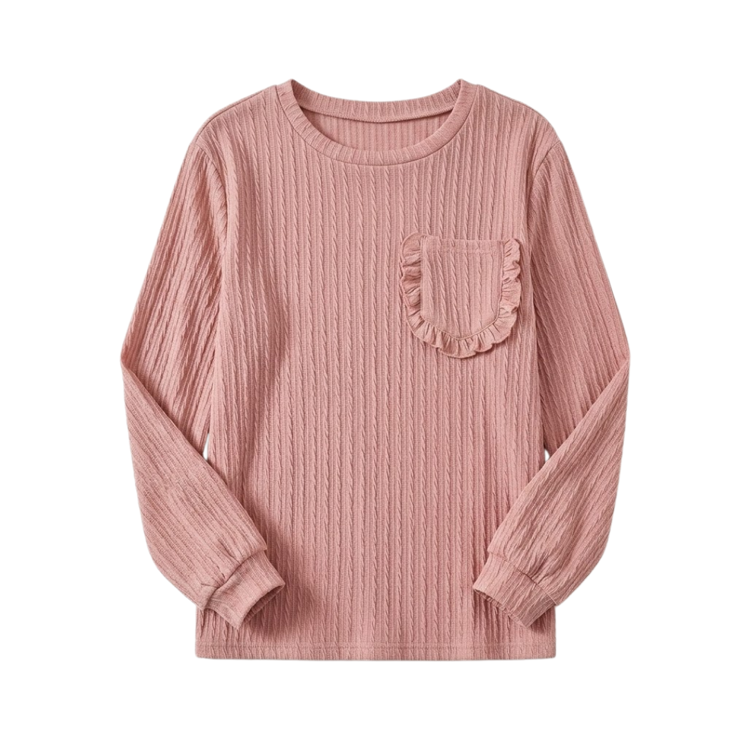 Women Ruffle Pocket Long Sleeve Top LionStyle