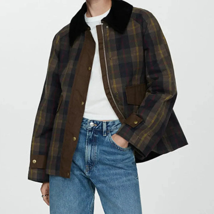 Women’s Plaid Corduroy Collar Jacket