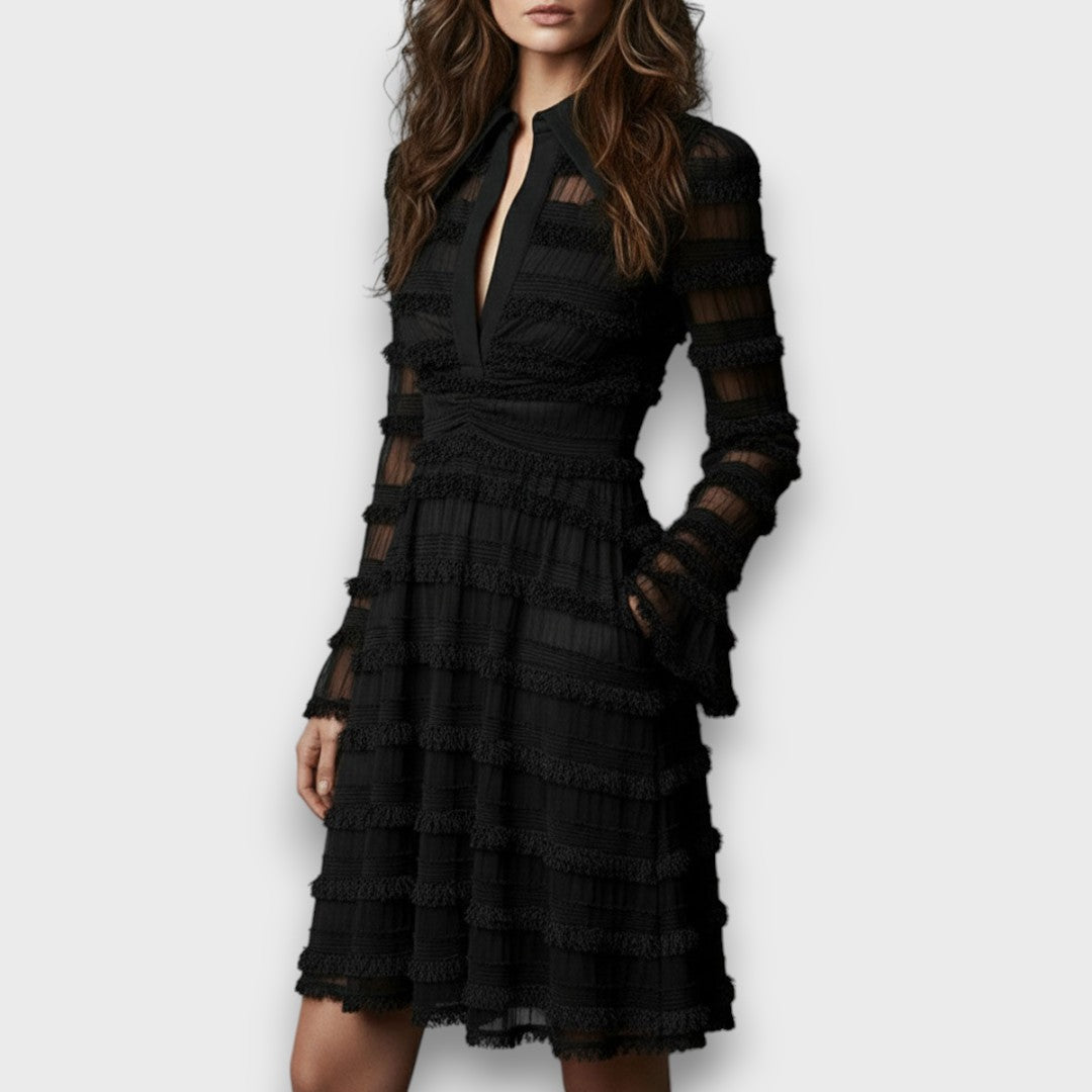 Parisa |  Midi Dress with Sheer Fringes