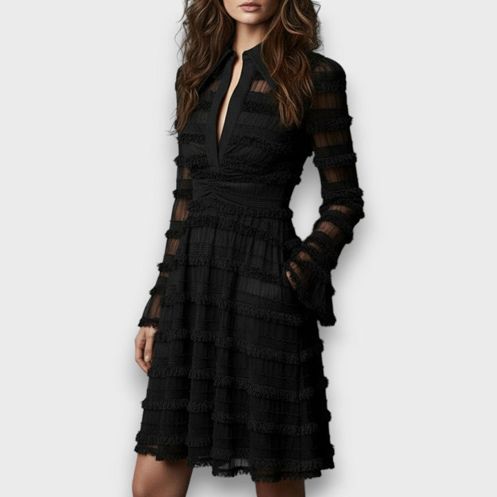 Parisa |  Midi Dress with Sheer Fringes