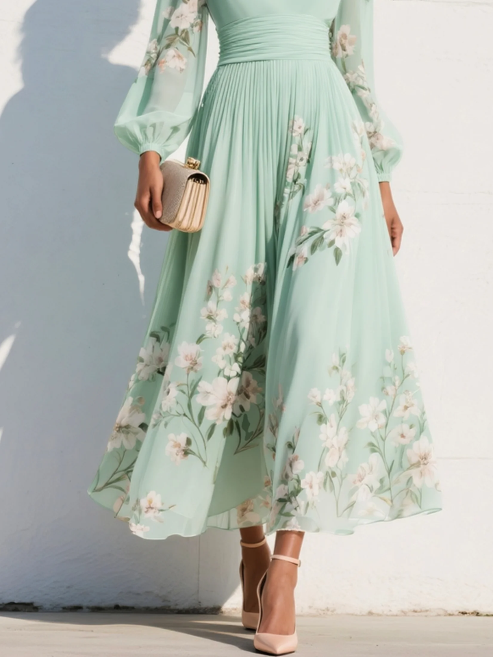 Sofia Bloom Pleated Midi Dress