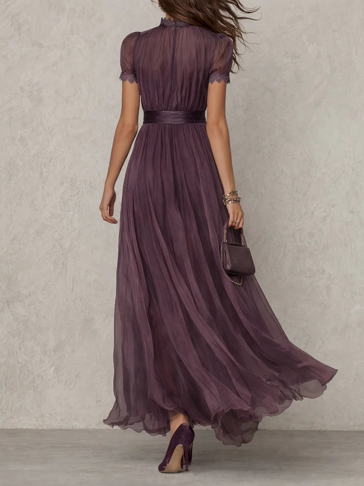 Olivia | Long Purple Dress Keyhole Neckline Chiffon Lace Trim