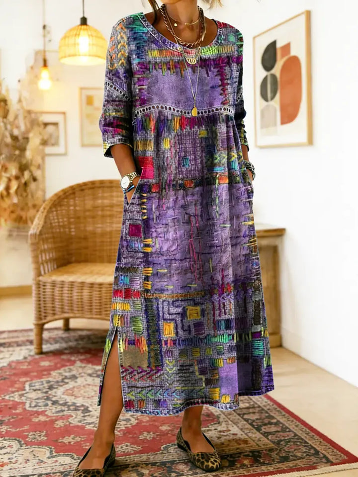 Lisa | Denim dress with ethnic patchwork