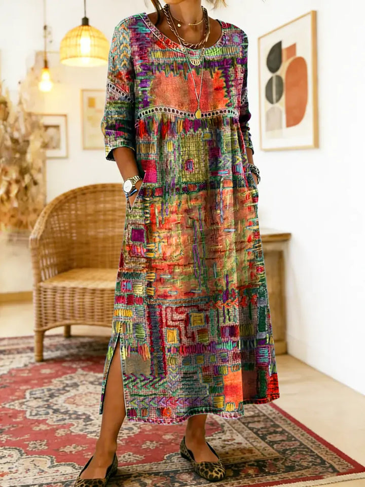 Lisa | Denim dress with ethnic patchwork
