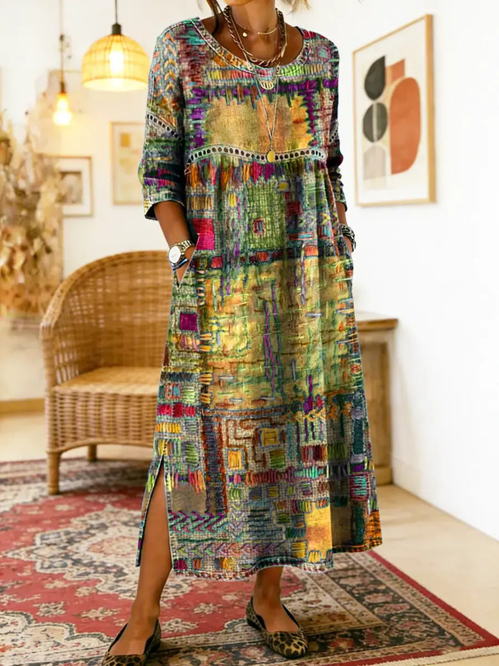 Lisa | Denim dress with ethnic patchwork