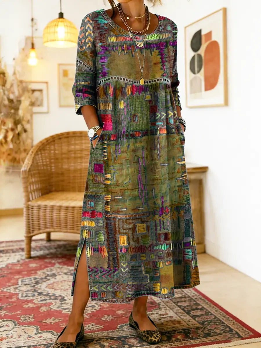 Lisa | Denim dress with ethnic patchwork