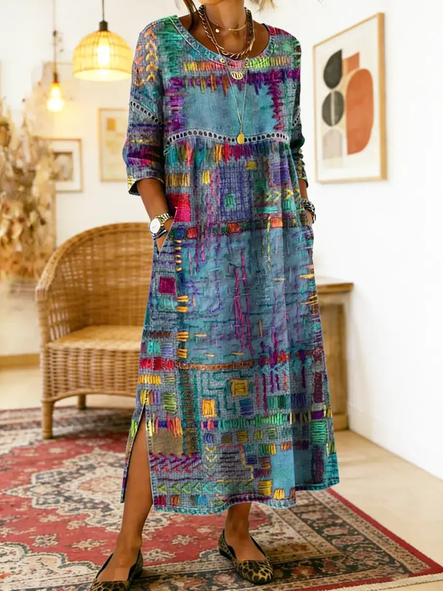 Lisa | Denim dress with ethnic patchwork