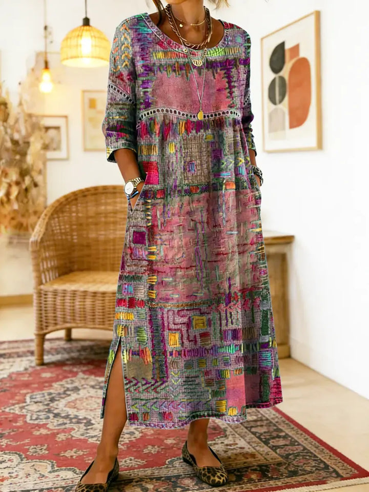 Lisa | Denim dress with ethnic patchwork