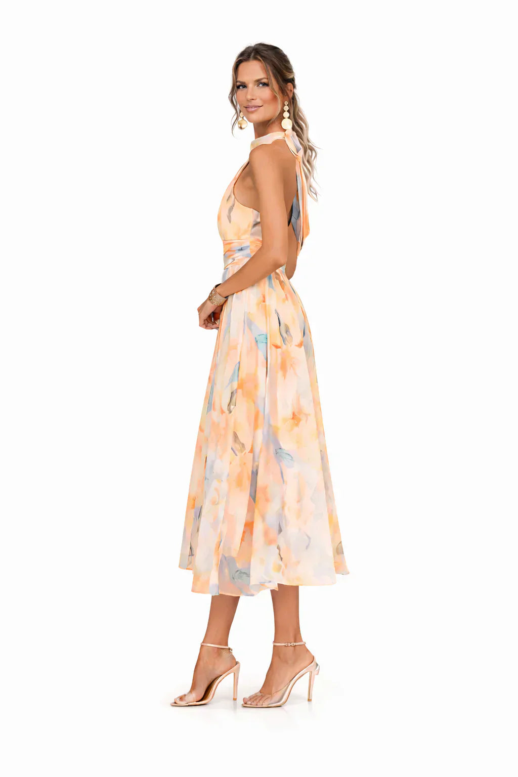Golden Bloom Midi Dress