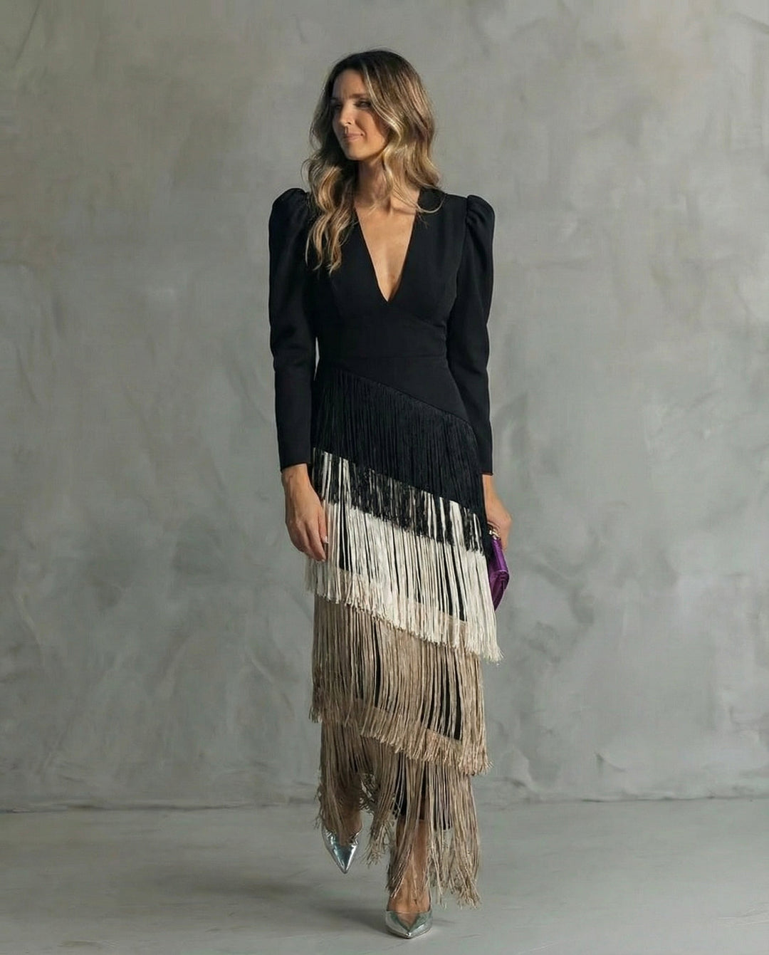 Clara™ | Elegant midi dress with fringed sleeves