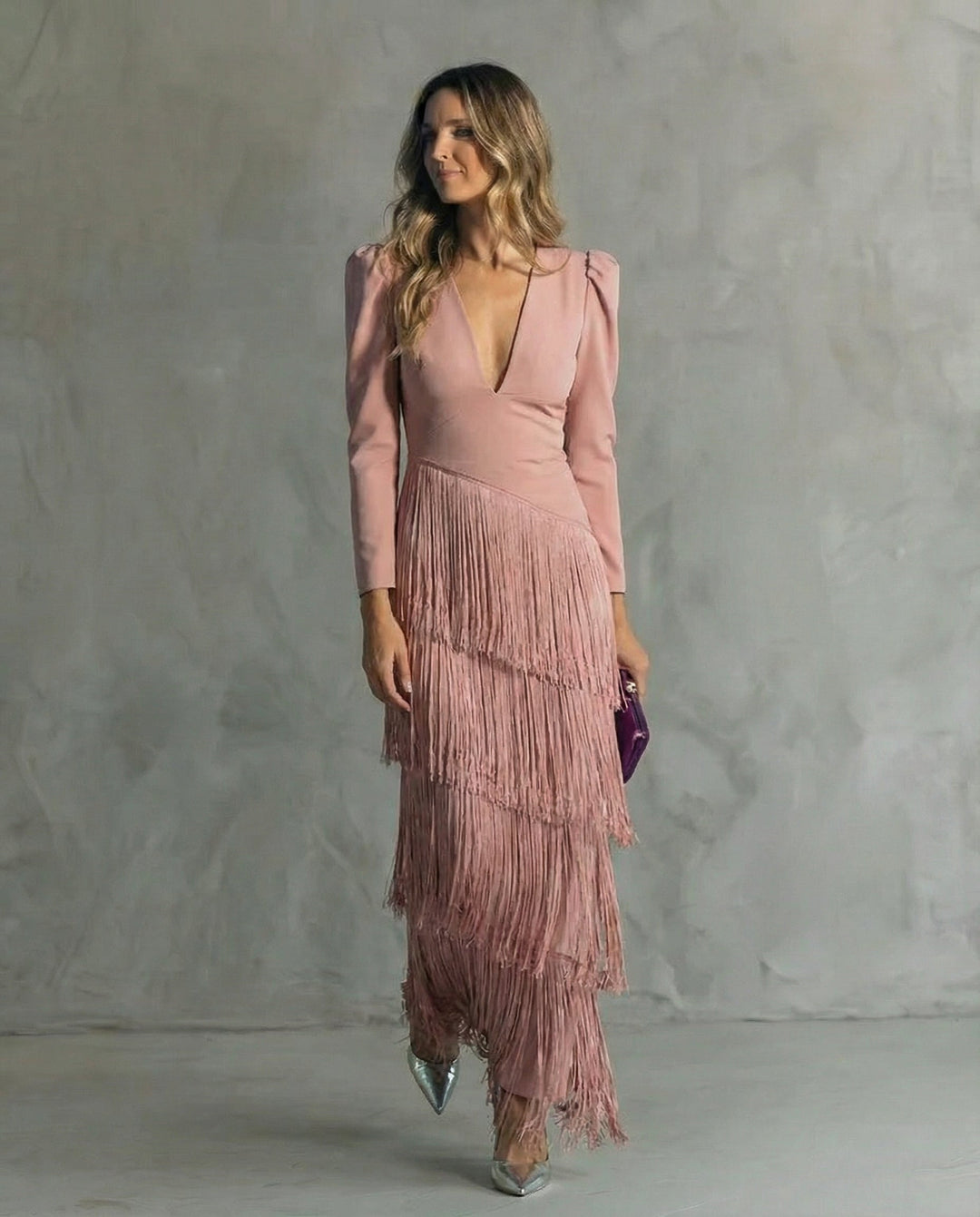 Clara™ | Elegant midi dress with fringed sleeves