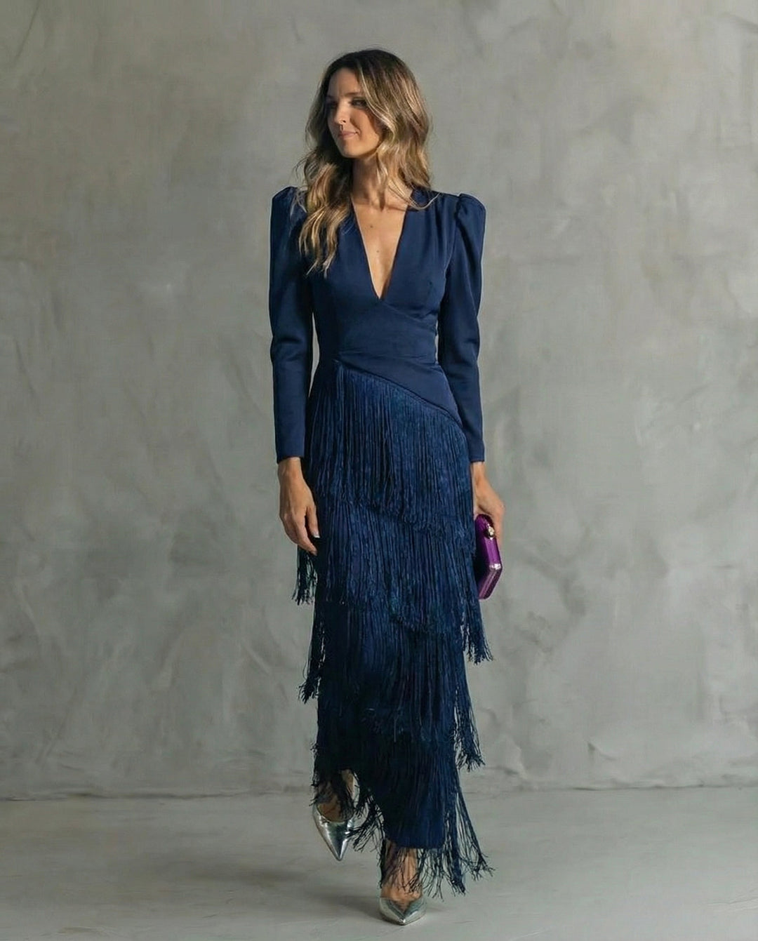 Clara™ | Elegant midi dress with fringed sleeves