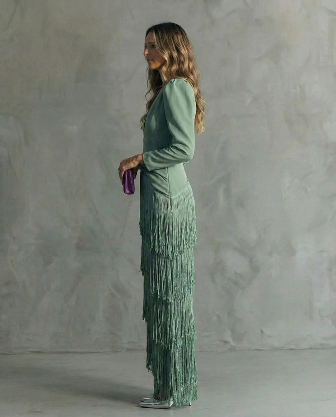 Clara™ | Elegant midi dress with fringed sleeves
