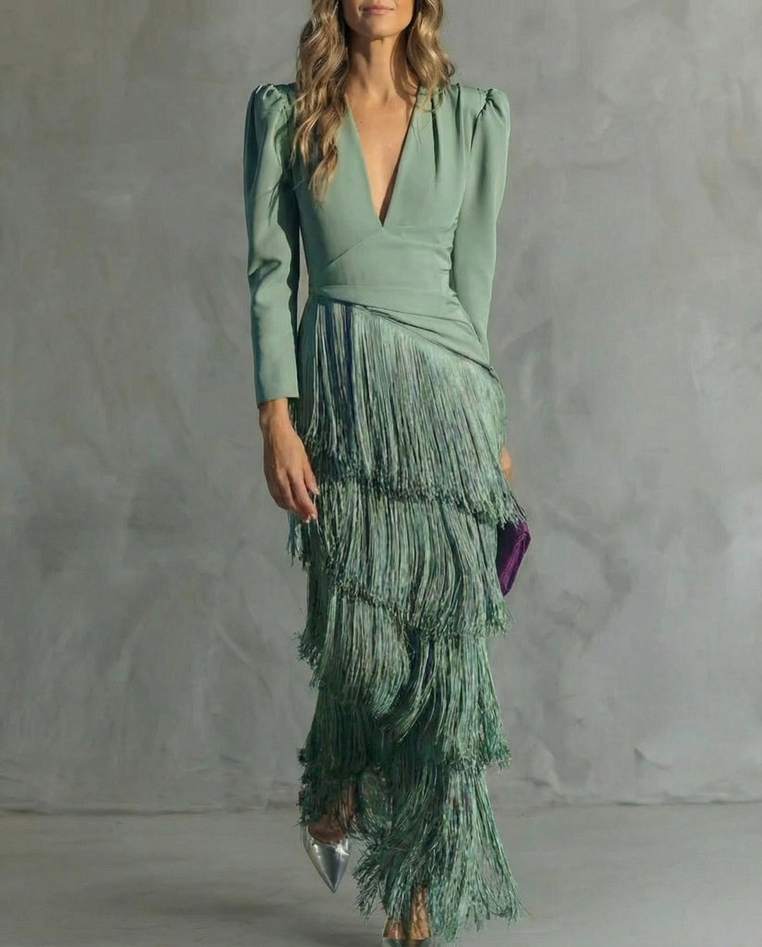 Clara™ | Elegant midi dress with fringed sleeves
