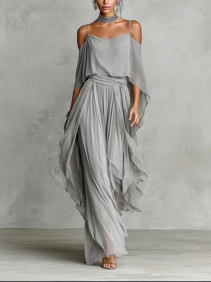 Isabella™ | A flowing grey outfit featuring a strappy top and lightweight trousers