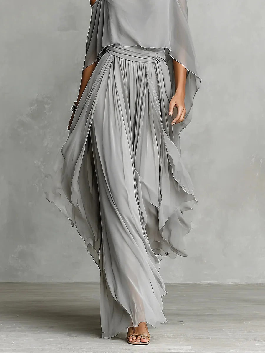 Isabella™ | A flowing grey outfit featuring a strappy top and lightweight trousers