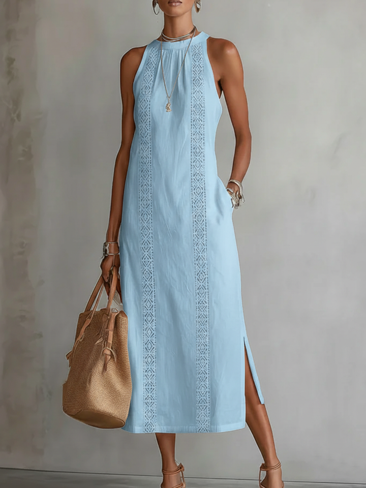 Niamh – Linen Midi Dress with Mandarin Collar