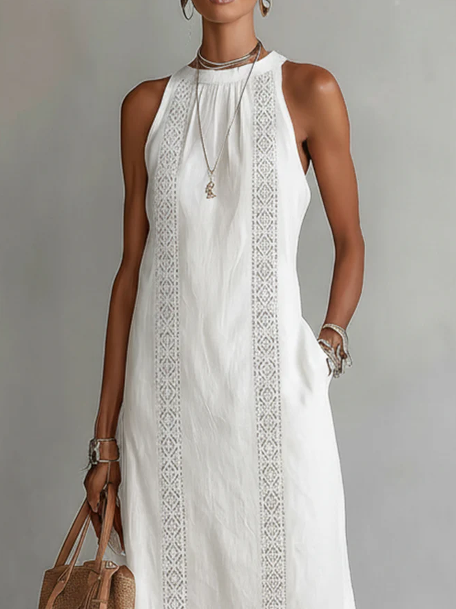 Niamh – Linen Midi Dress with Mandarin Collar