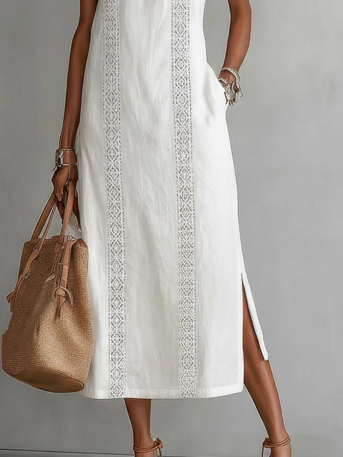 Niamh – Linen Midi Dress with Mandarin Collar