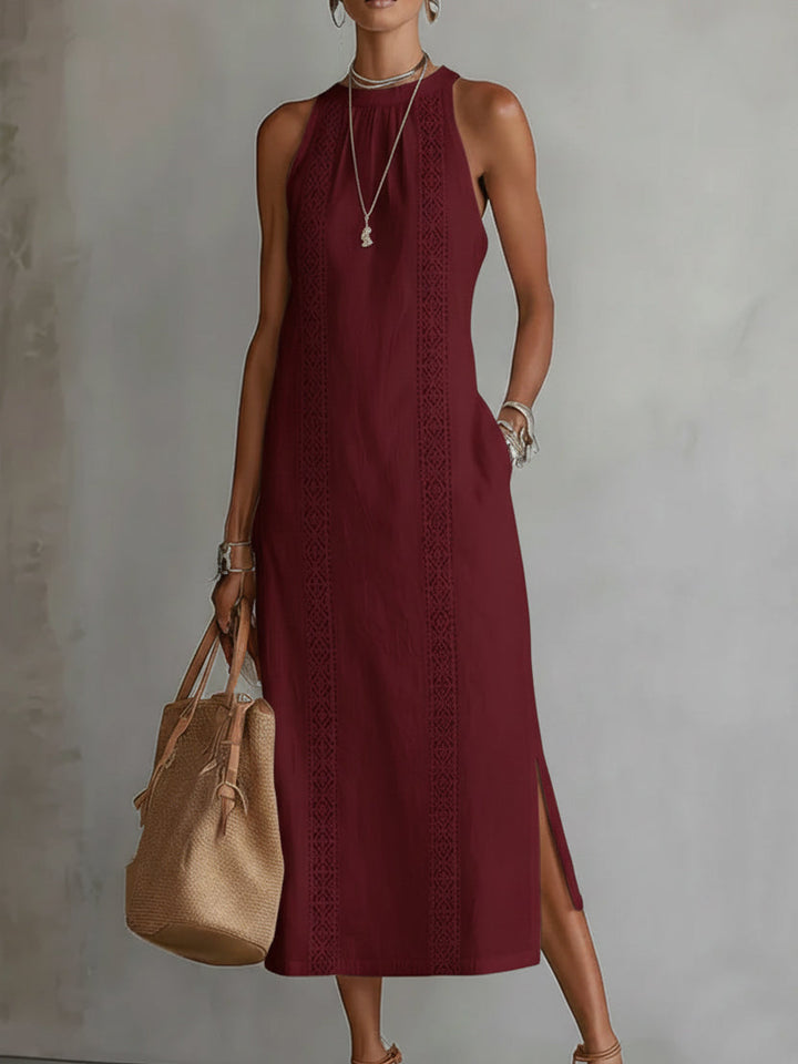 Niamh – Linen Midi Dress with Mandarin Collar