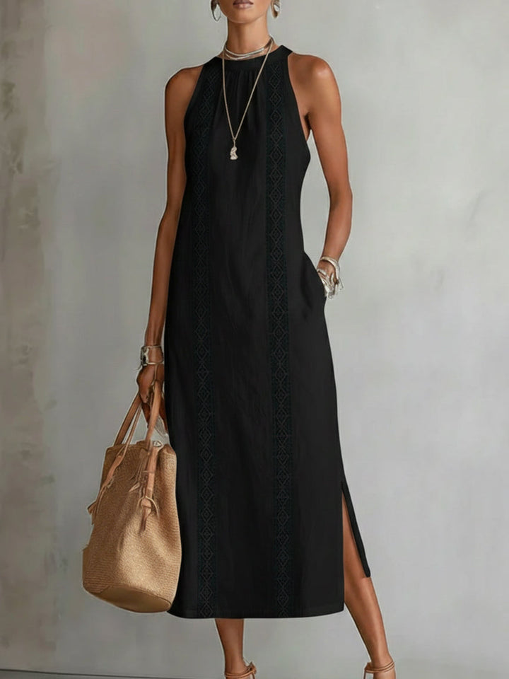 Niamh – Linen Midi Dress with Mandarin Collar