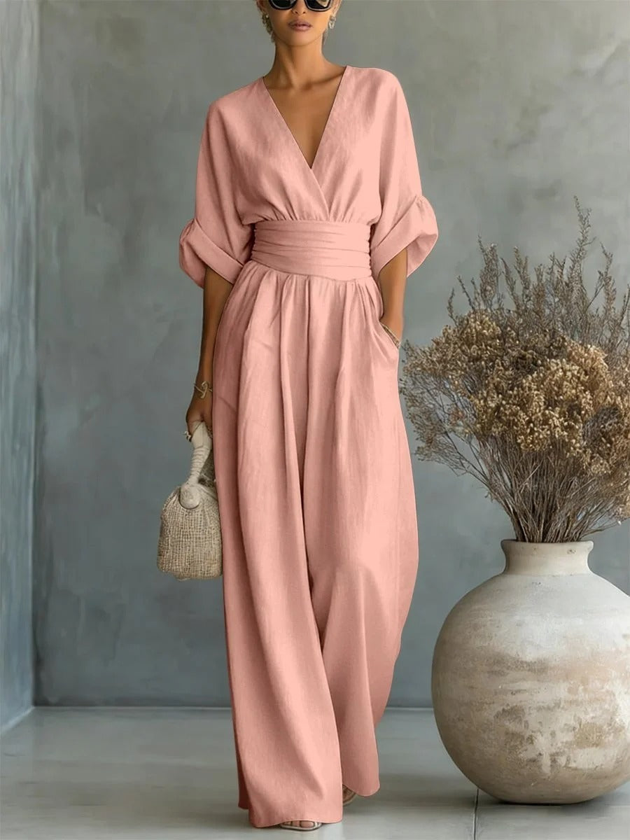 Aoife - jumpsuit with V-neck & high waist
